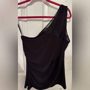 WHBM, off-shoulder, special occasion black blouse, w/ lace embellishment. Small.